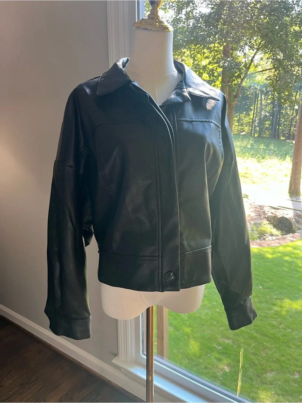 Black Faux Leather Zip-Front Jacket - Women Medium